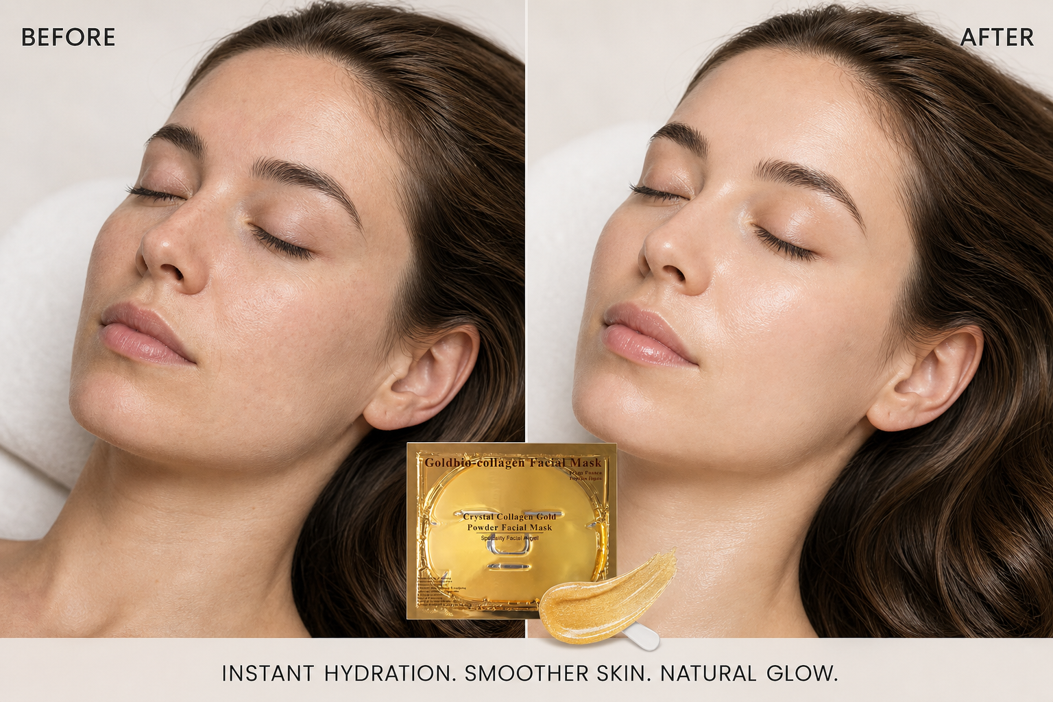 Masque Visage Collagène Gold Beauty – Cristal Or 24 Carats & Acide Hyaluronique