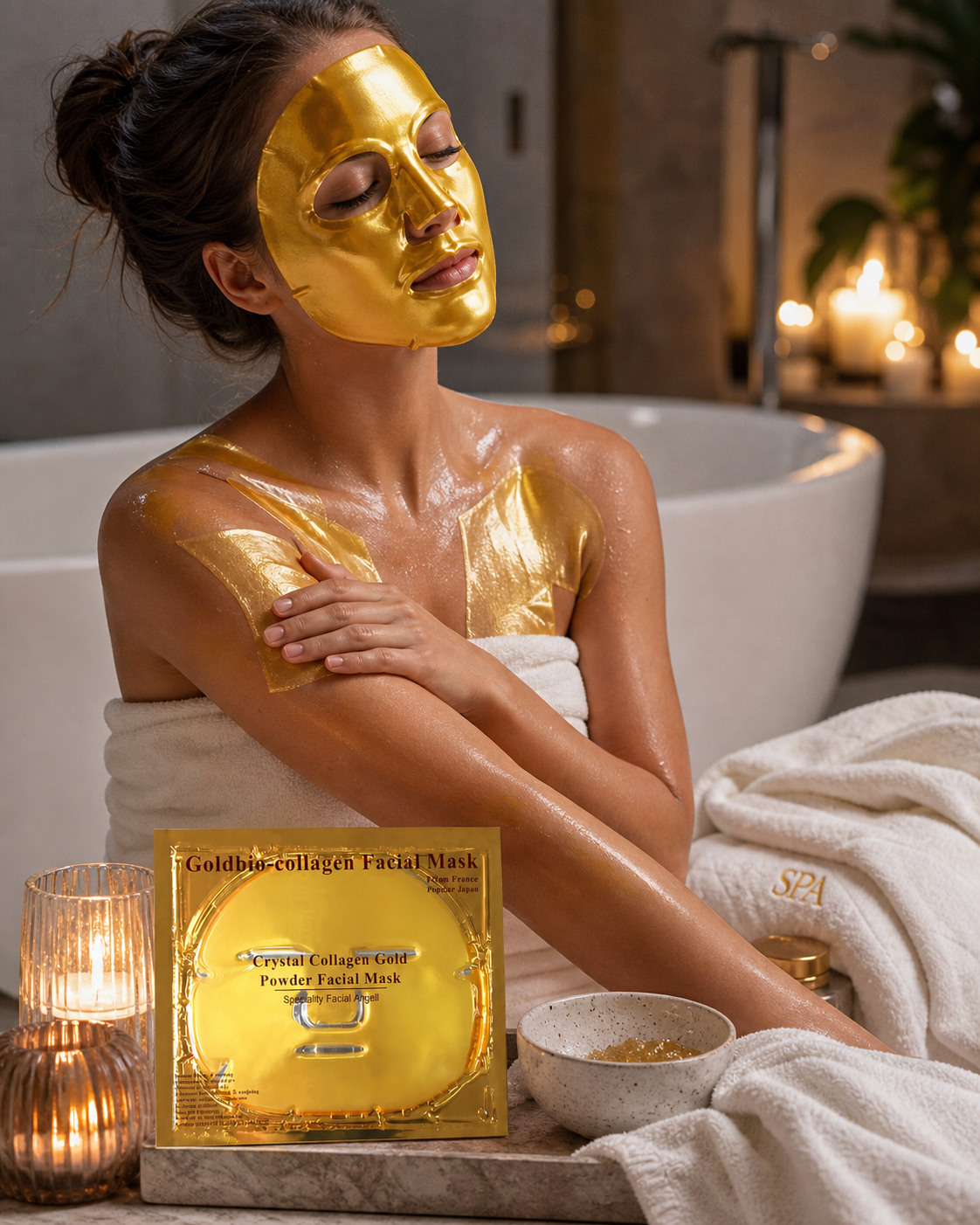 Masque Visage Collagène Gold Beauty – Cristal Or 24 Carats & Acide Hyaluronique